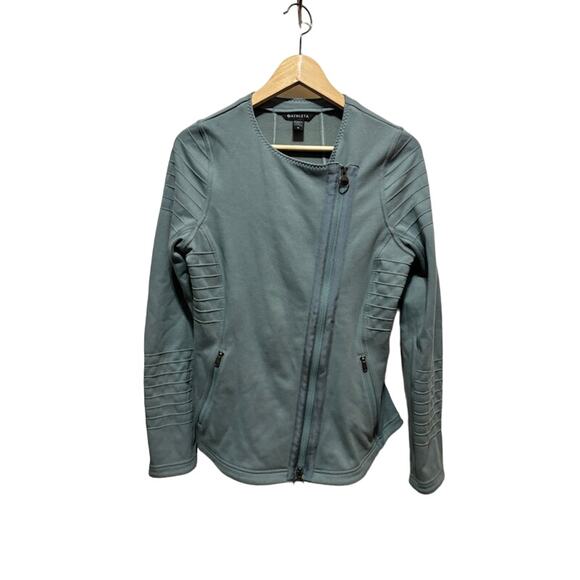 ATHLETA Cotton Blend Moto Jacket green Asymmetrical Zip Women's M - Picture 1 of 8